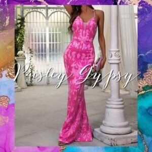 Luxurious Sparkling Spaghetti Strap  Mermaid  Pink Forma…
